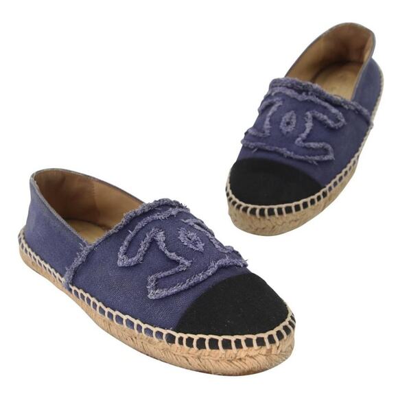Chanel Espadrille 37 Canvas Linen Raw Edge Cap-toe Flats CC-0717N-0002 - Picture 1 of 12